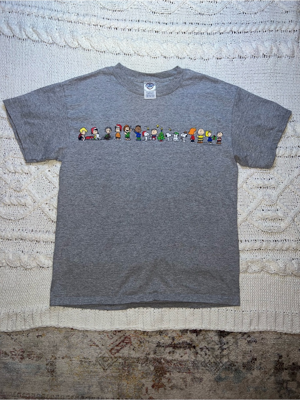Delta Gray Christmas Peanuts Character Short Sleeve Tee